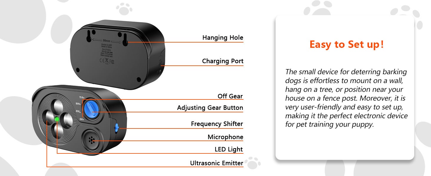 Repelente ultrasónico automático para perros, resistente al agua (IP65),3 niveles de alcance, recargable por USB, para uso en interiores y exteriores. - 7
