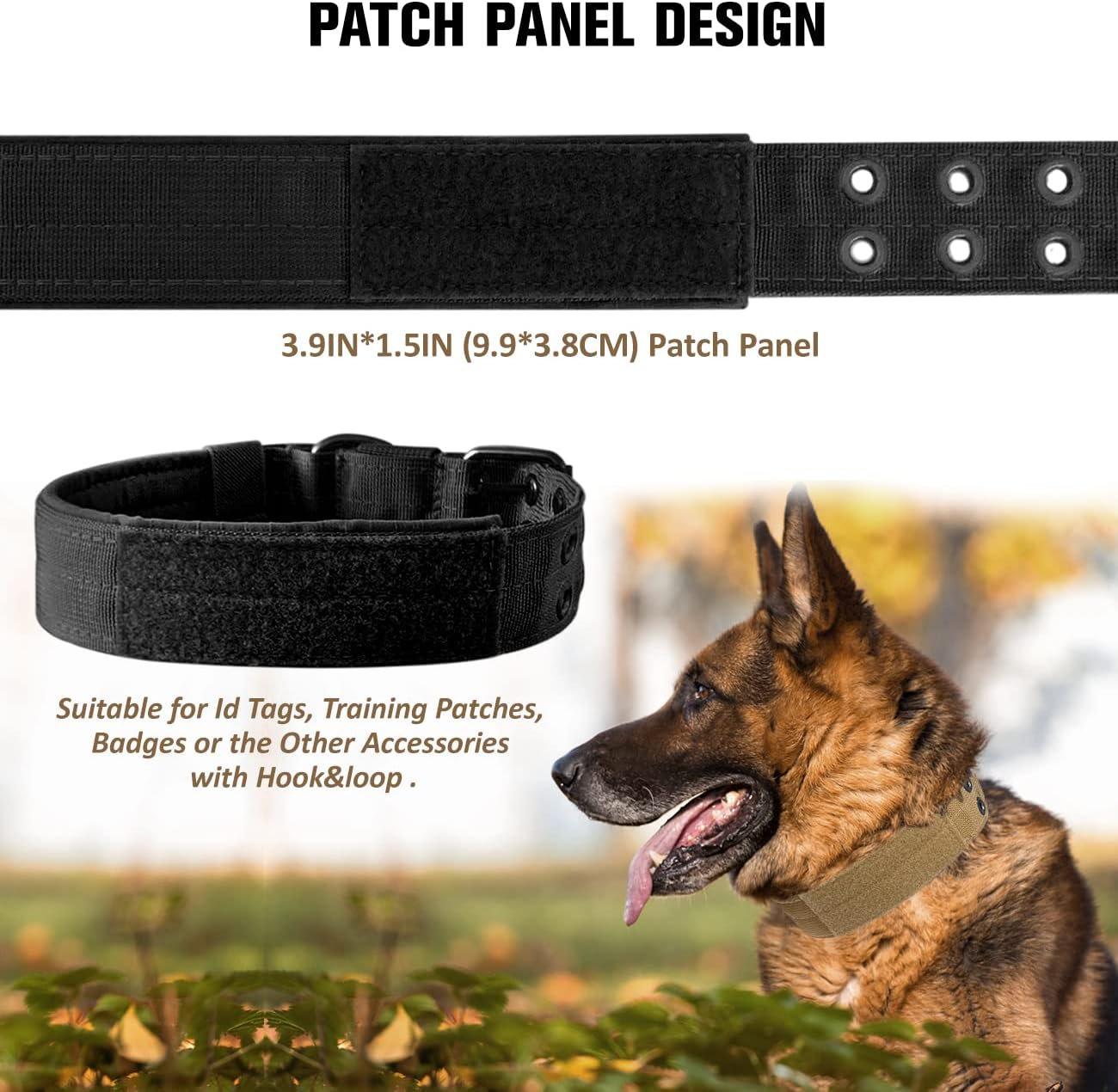 (G, Preto) Coleira Tática para Cães, Coleira Militar Ajustável em Nylon para Cães de Porte Médio e Grande para Treinamento - 4