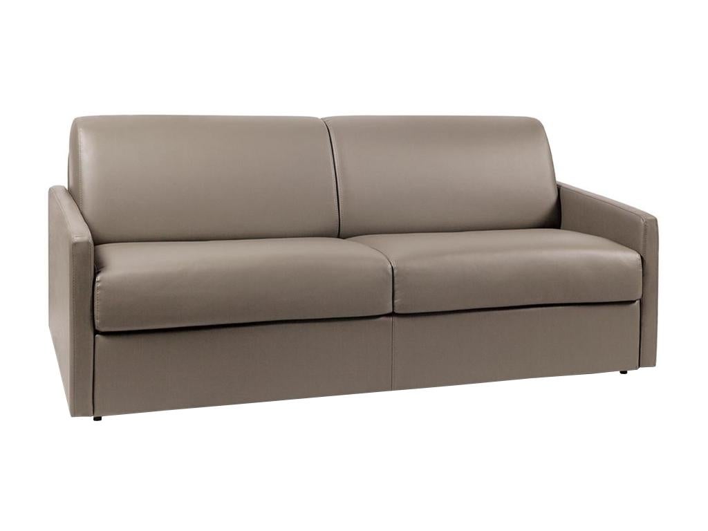 Canapé 4 places convertible express en simili taupe - Couchage à lattes