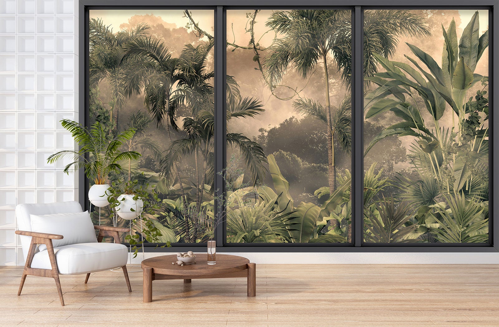 Papier peint panoramique Trompe l'oeil baie vitrée - Jungle - Largeur 325 cm x Hauteur 195 cm - 3