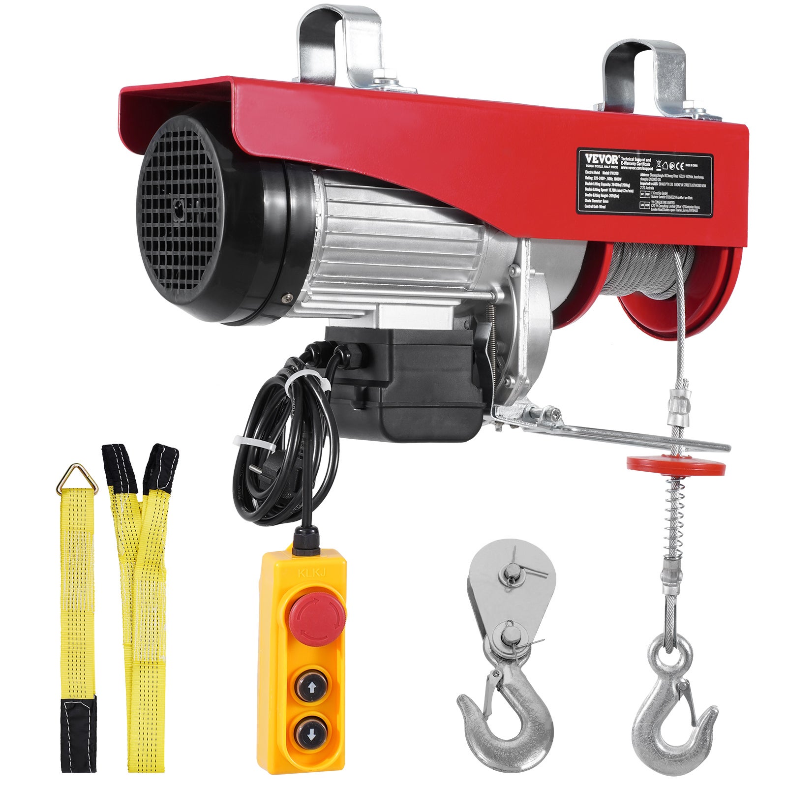 Palan électrique,VEVOR charge double câble 1200 kg,télécommande filaire 4,2 m,hauteur de levage mono câble 12 m,arrêt d'urgence - 9