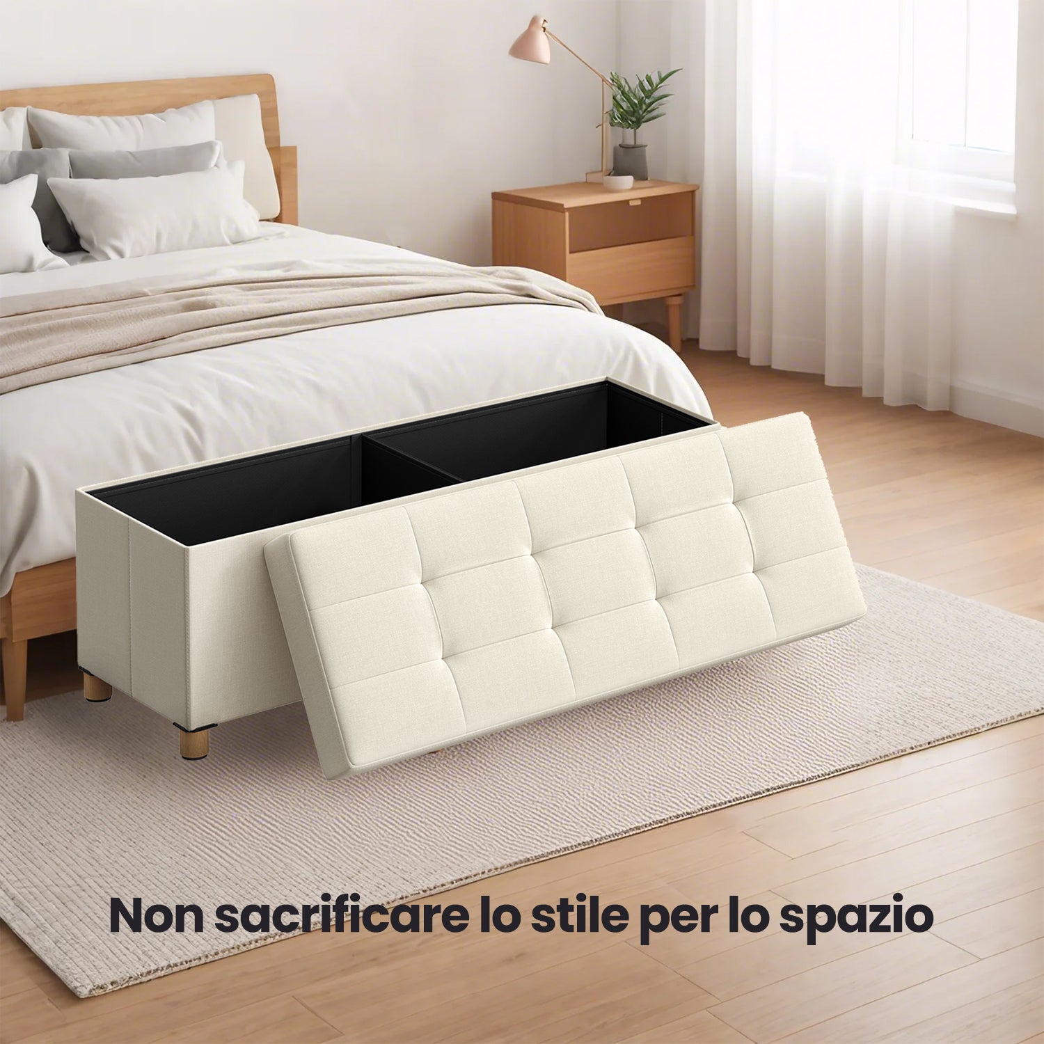 Pouf Portaoggetti In Metallo E Lino – Panca Con Gambe 110x40x40 Cm – Grigio, Poggiapiedi Per Ingresso E Soggiorno