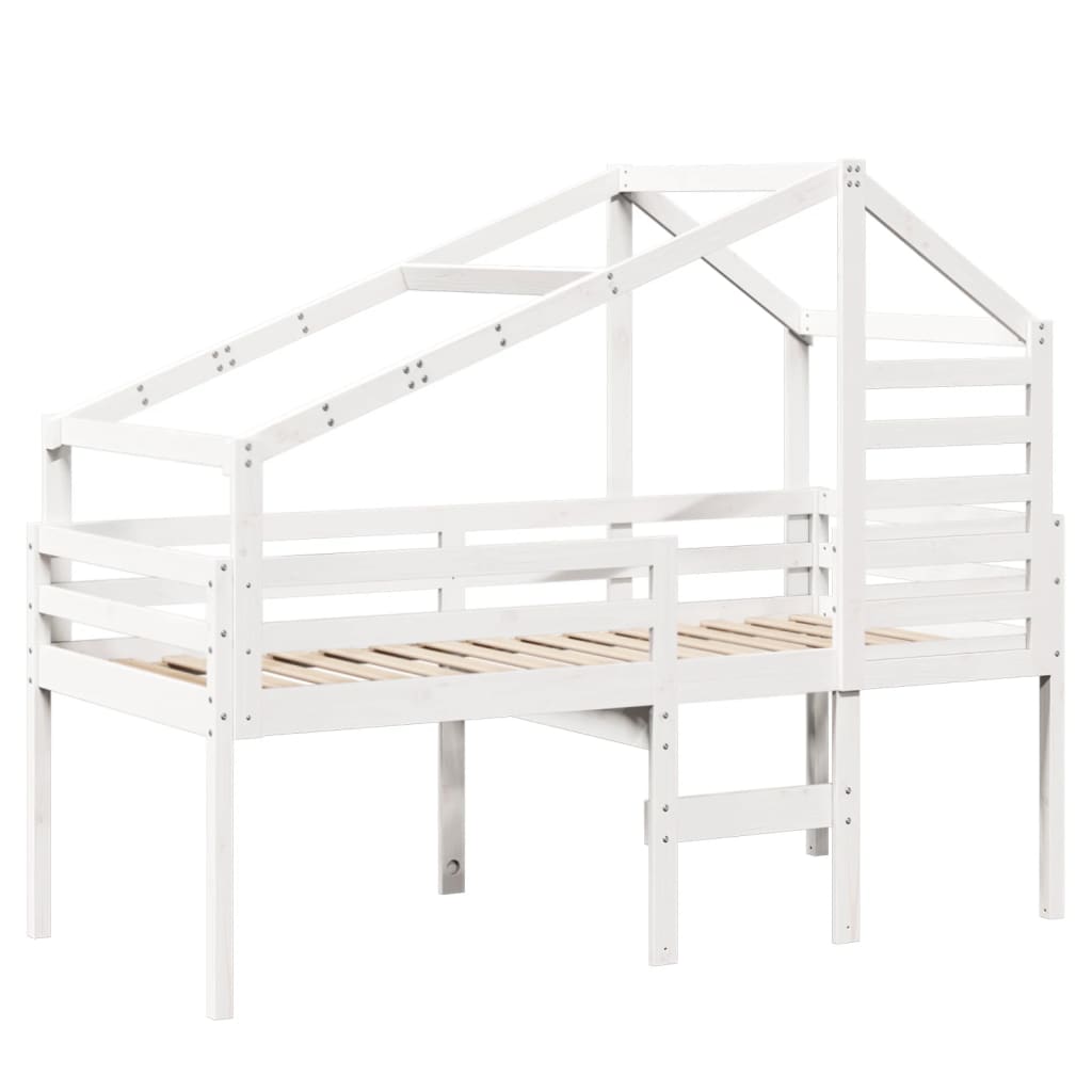 Lit haut avec toit blanc 90x190 cm bois de pin massif - 3