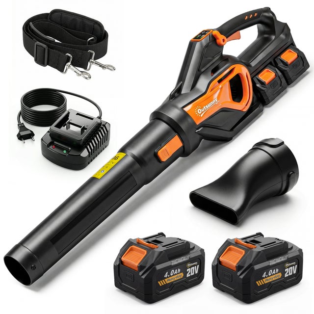 Fyntera Europa，Souffleur de feuilles sans fil 20 V, moteur sans balais de 900 W, 3 vitesses, fonction turbo, chargeur de batterie，