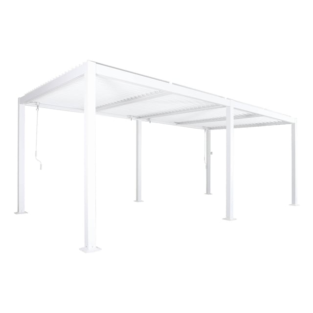 Pergola bioclimatica 3x6m in alluminio e acciaio, lamelle orientabili, Bianco
