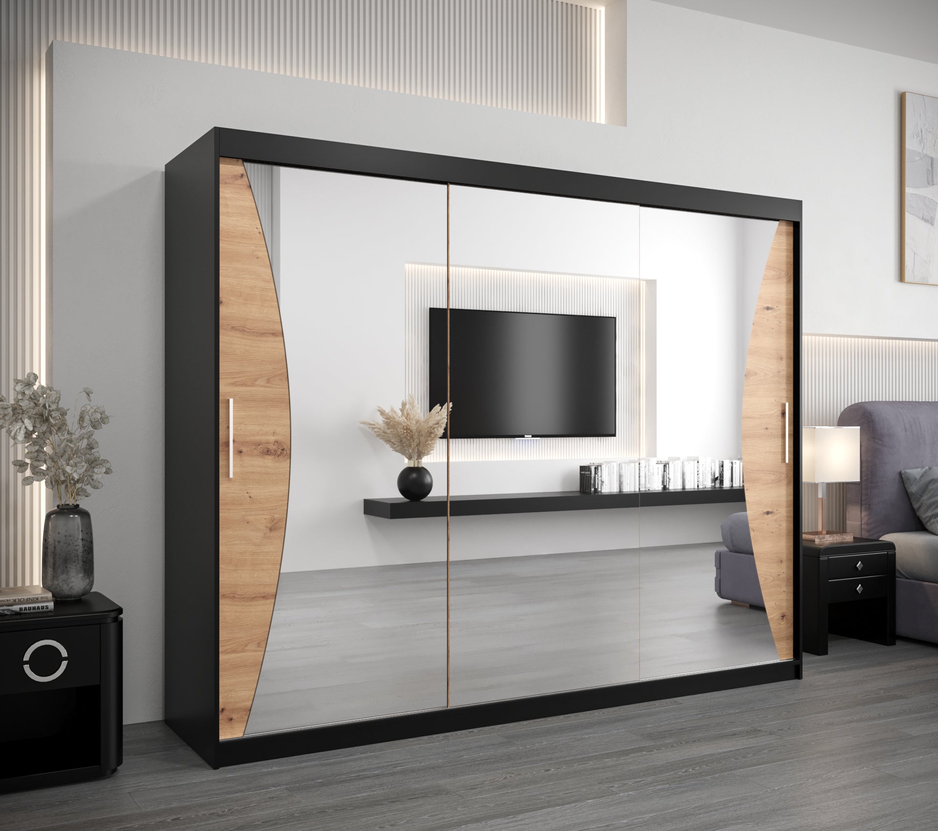 Szafa przesuwna garderoba MONACO 250 x 62 x 200 cm Czarny + Artisan - Abiks Meble