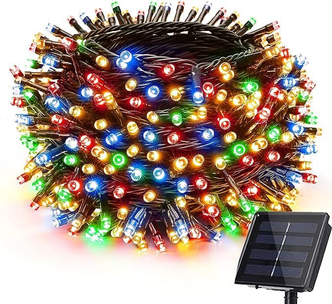 Lampki solarne na zewnątrz, 22 m, 200 diod LED, wodoodporne, choinka, dekoracja ogrodowa, wielokolorowe
