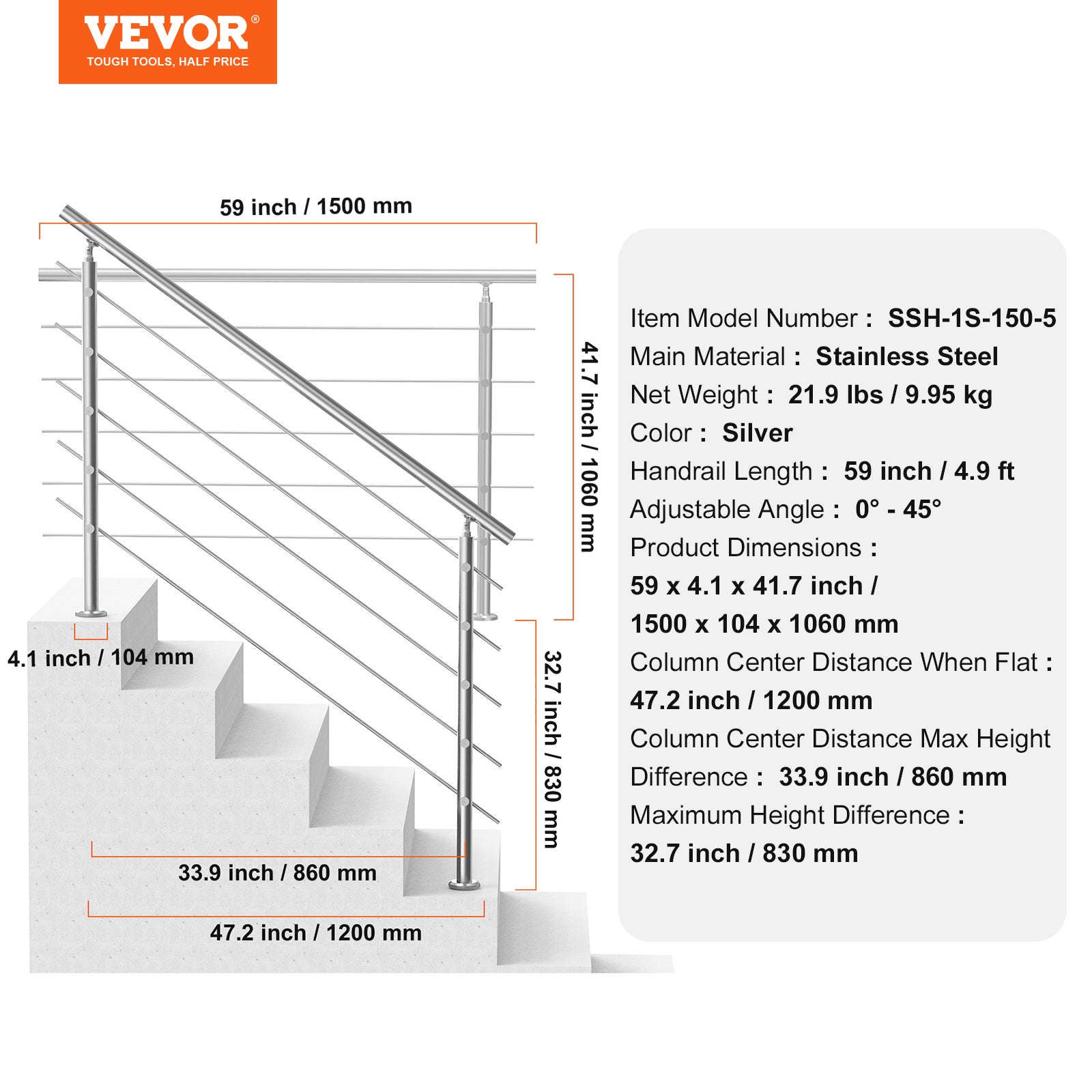 Rampe d'escalier extérieure,VEVOR 59
