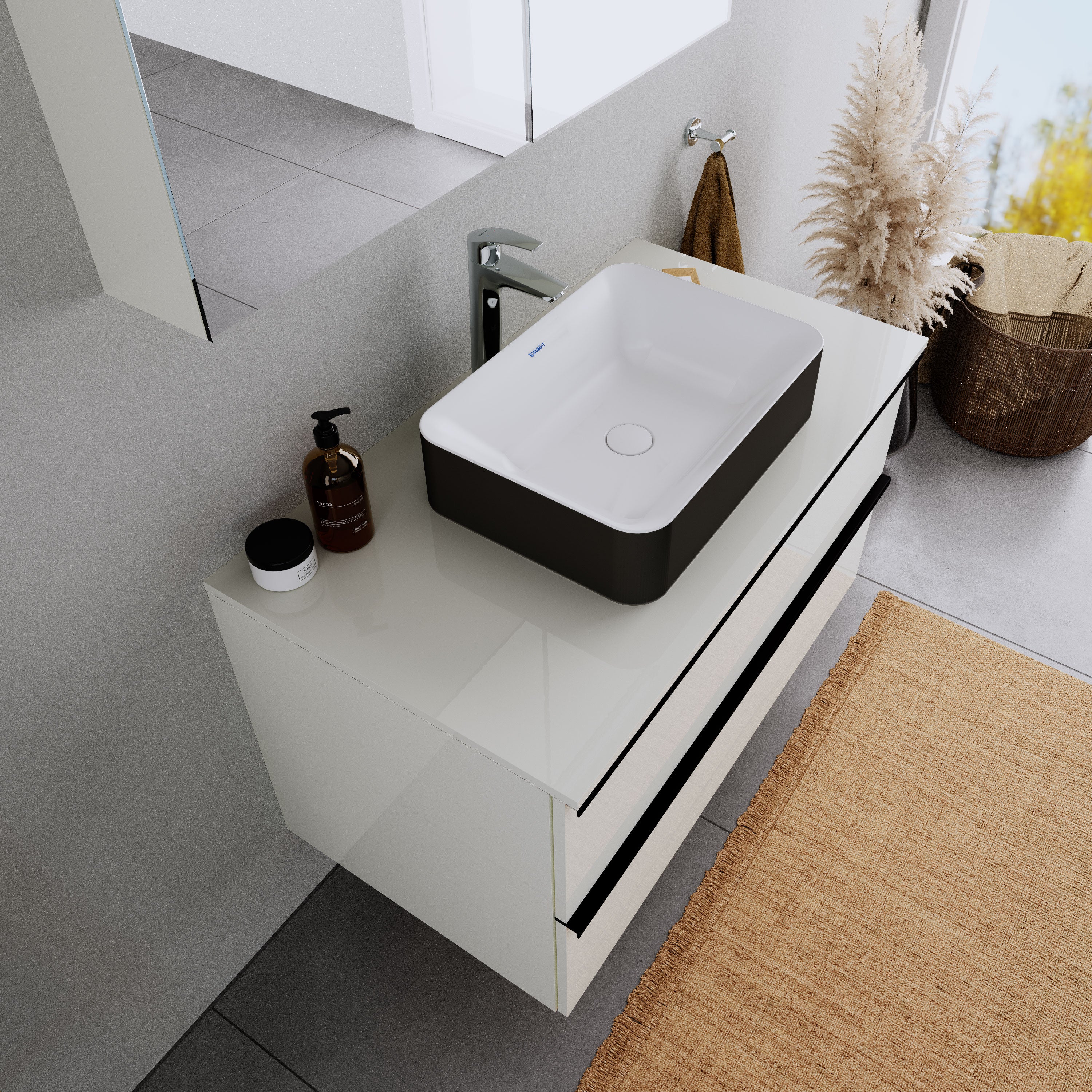 DURAVIT Umywalka nablatowa Duravit DuraMaui odlew mineralny - 50 x 36 x 12,5 cm - kolor czarny/biały mat