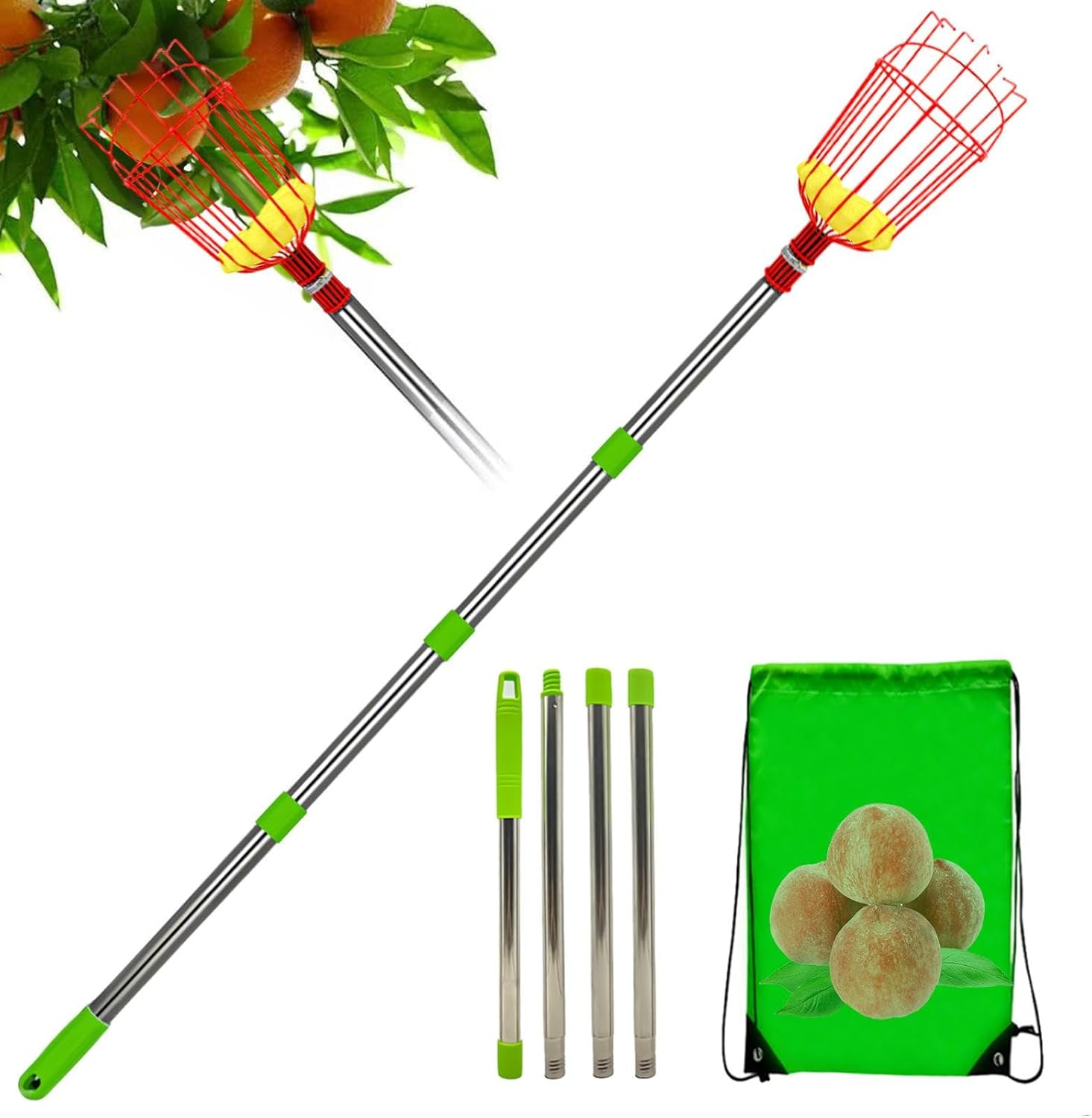 Cueille Fruit avec Manche Telescopique, Ramasse Fruit INOX, Cueille
