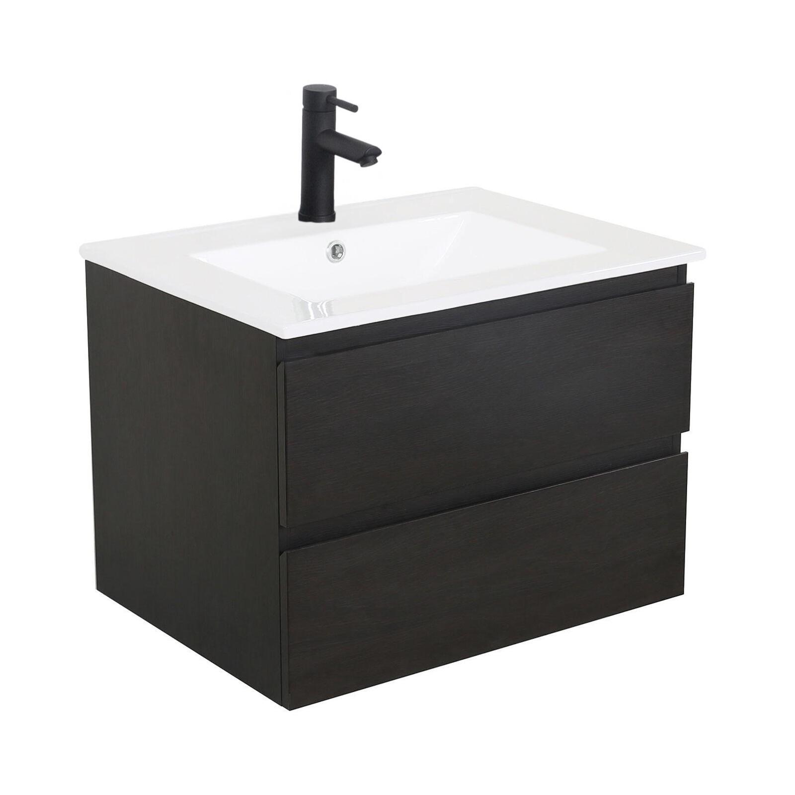 Ensemble simple vasque SORRENTO 60cm avec plan céramique et robinet noir - 2