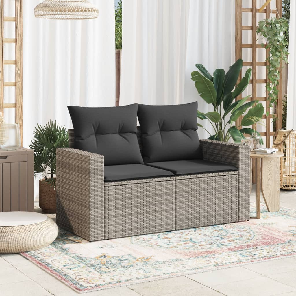 Canapé de jardin 2 places avec coussins gris résine tressée - 3