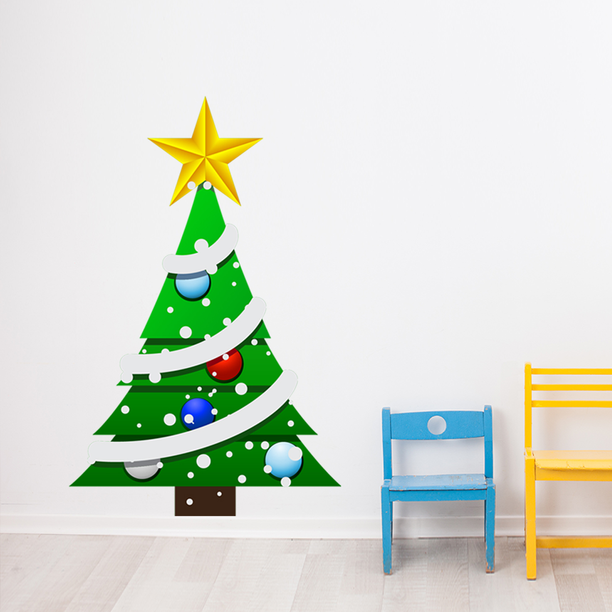 Vinilo navidad el abeto y su guirnalda - adhesivo de pared - revestimiento sticker mural decorativo - 110x80cm