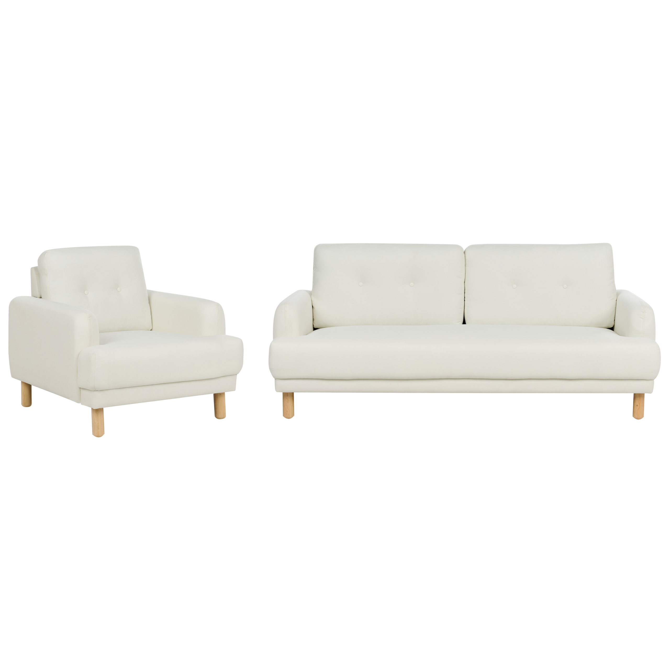Beliani conjunto de sala de estar de tela blanco crema tuve