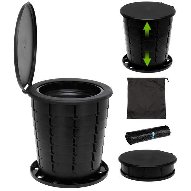 Toilette Portable Camping, WC Sèche Pliable Compacte pour Van, Voiture, Pêche, Briebe, Noir, WC1184