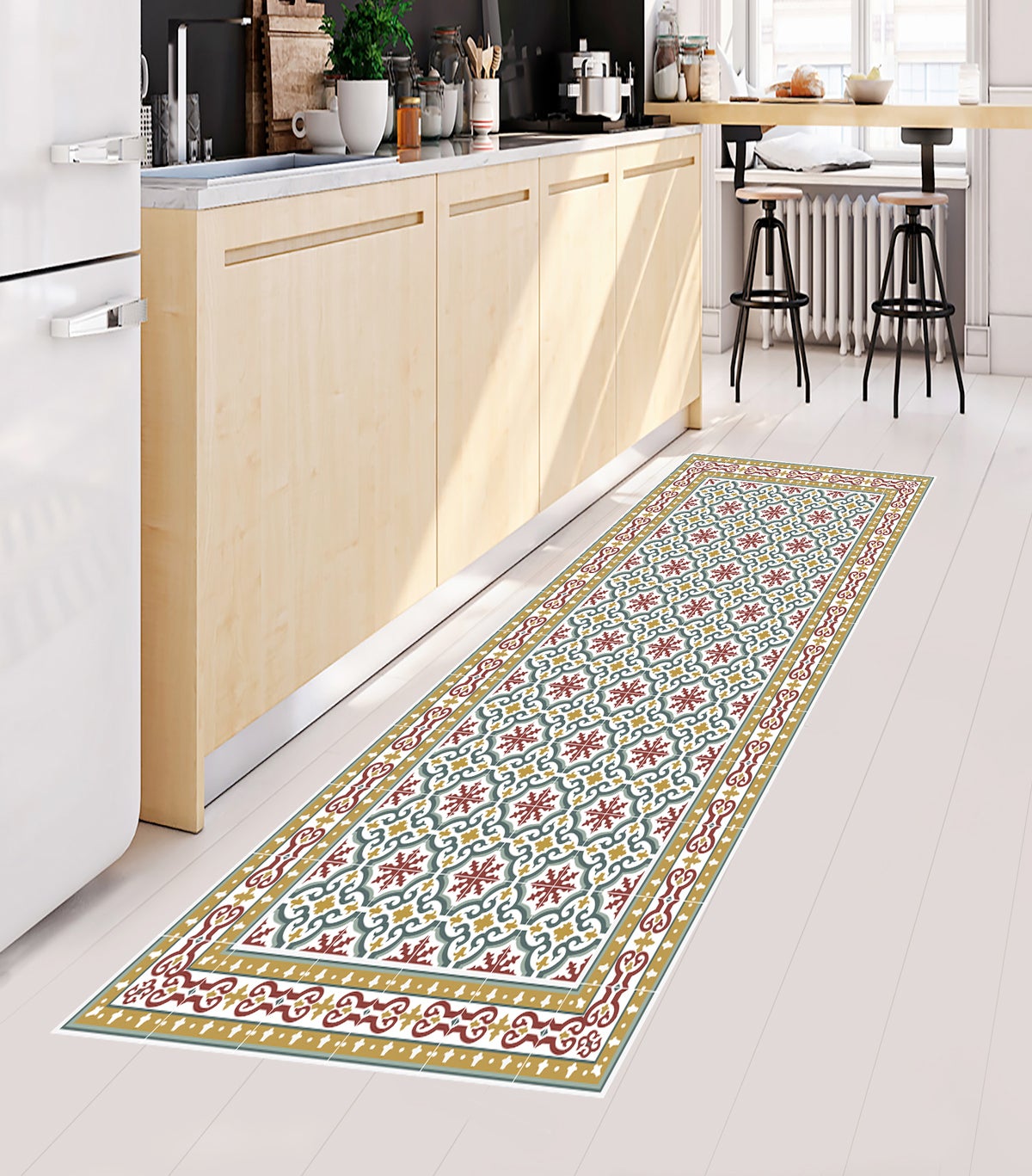 Tapis antidérapant en vinyle Brigitte 50x100 cm - PVC imprimé, lavable, ignifuge, pour le salon ou la cuisine, style hydraulique - 11