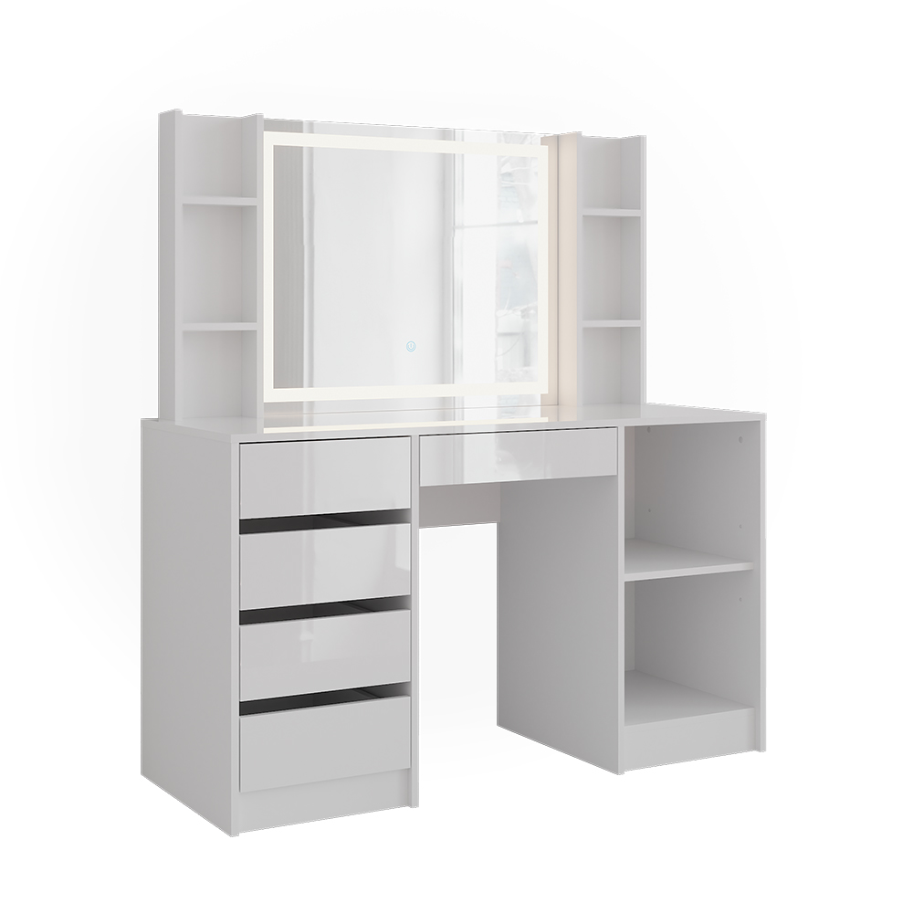 Vicco Stół toaletowy Sherry, Biały/biały wysoki połysk, 128.2 cm z lustrem LED