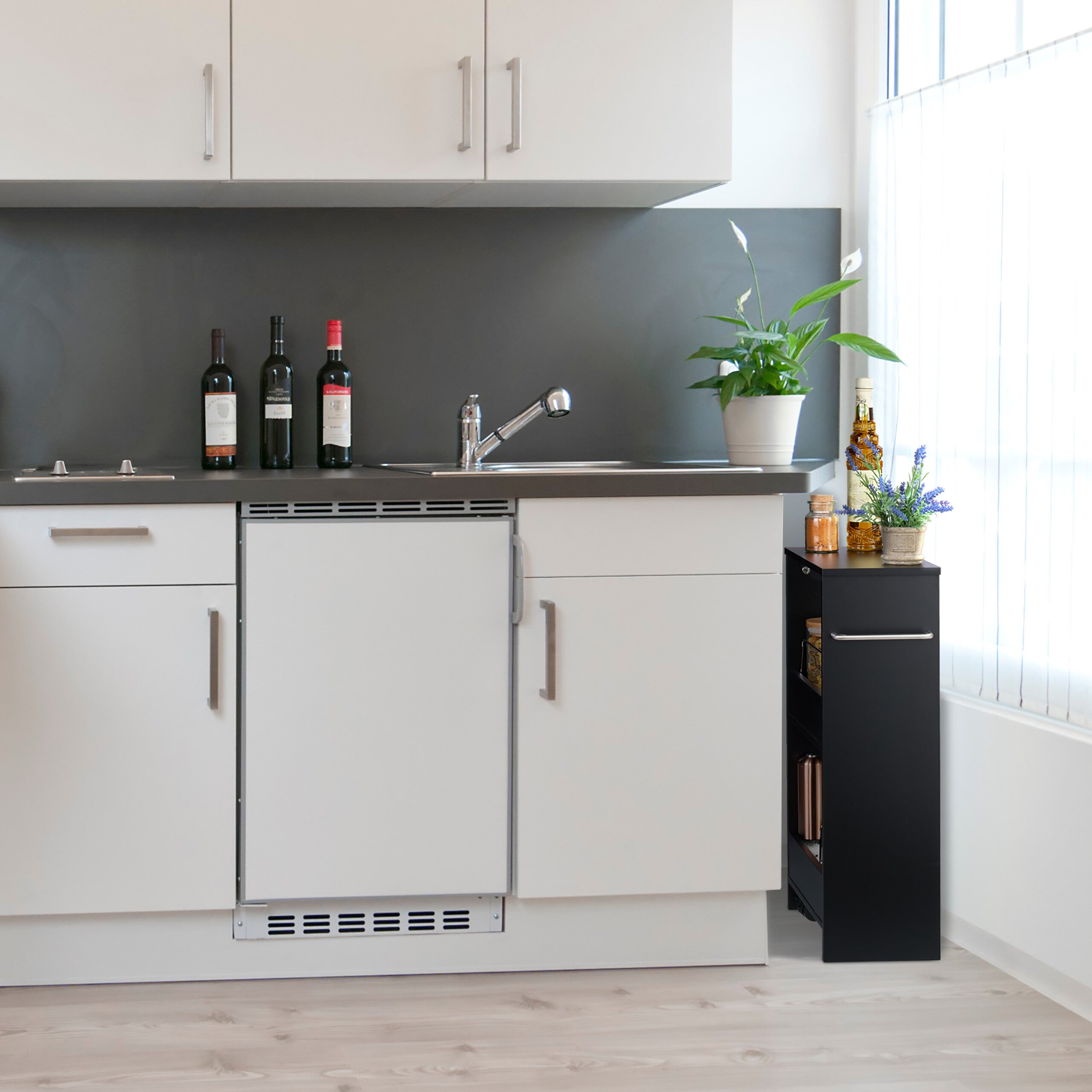 Carrello Stretto Salvaspazio, Carrellino Slim a 3 Ripiani per Cucina e Bagno, HxLxP: 66,5 x 42 x 20 cm, Nero, Relaxdays - 2