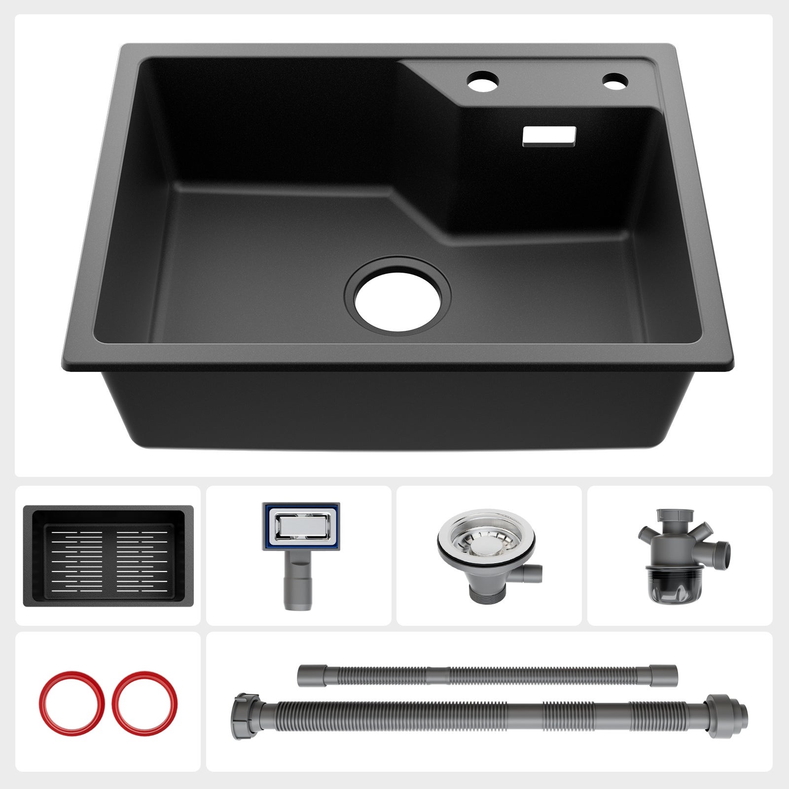 CECIPA MAX Évier de Cuisine 50*45cm en Granit Noir, Évier à Encastrer Kit de Vidage, Évier 1 Bac en Quartz et Résine - 9