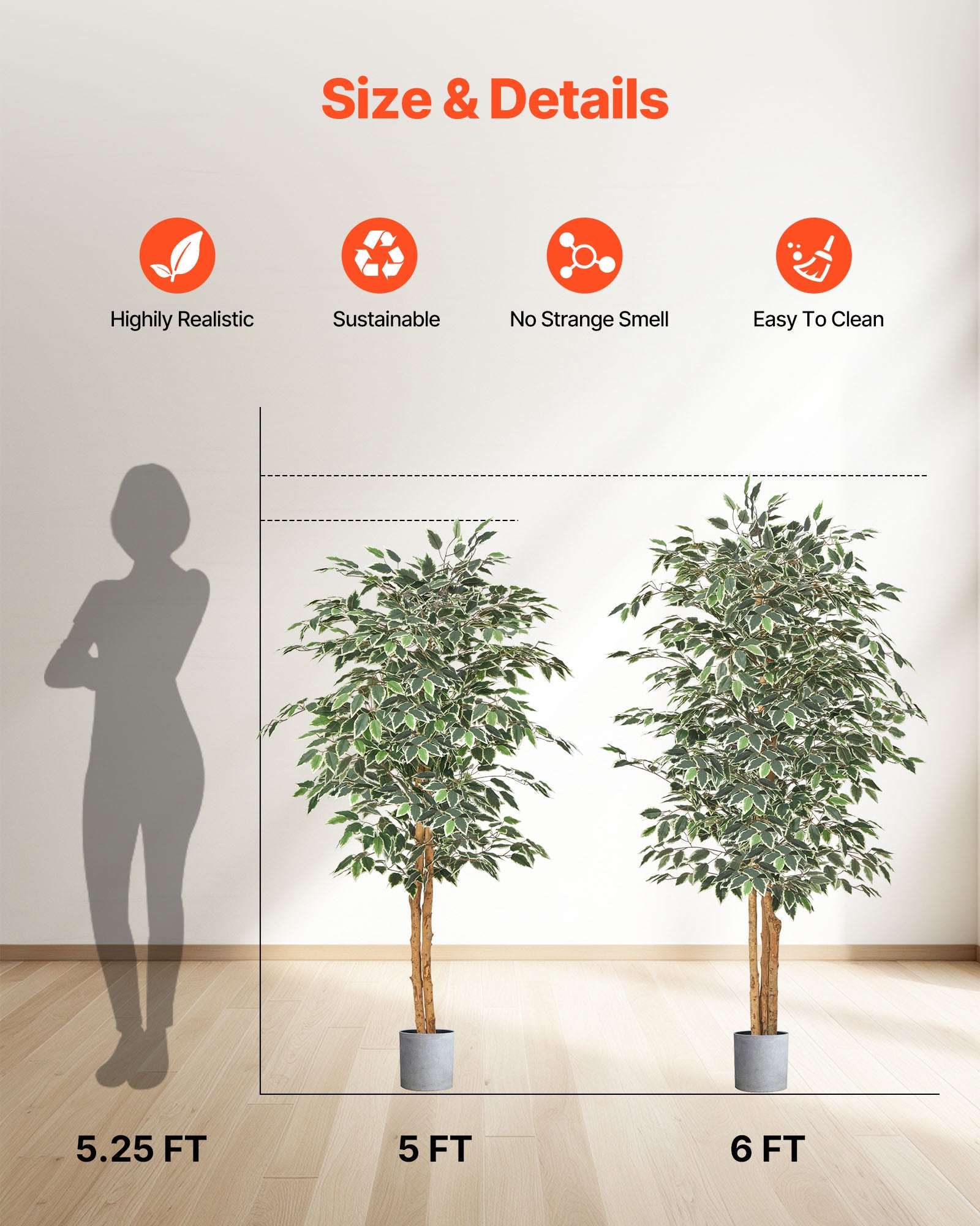 Árbol artificial VEVOR 1,5 m,planta de ficus artificial de polietileno con maceta negra,ideal para oficina,salón,dormitorio y decoración del hogar - 2