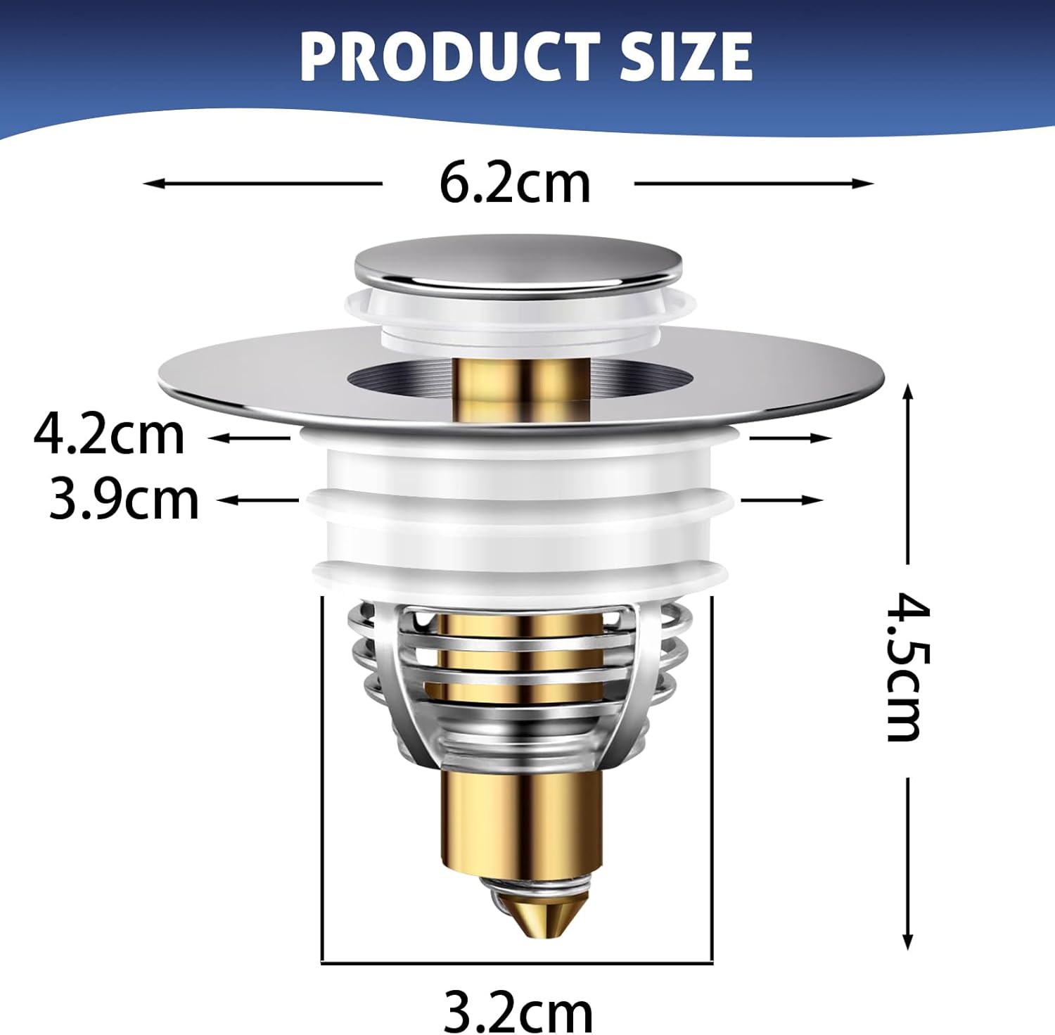 Tappo Lavabo A Scomparsa - 2 Pezzi Con Filtro Antintasamento, Per Fori 32-42mm - Foto 9