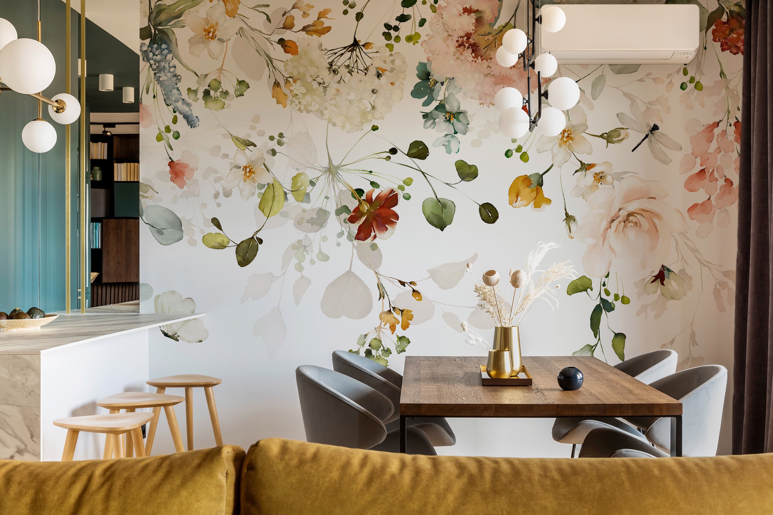 Papier Peint Intissé Photo Pour Salon FLEURS Colorées Feuilles Plantes Nature 405cm x 270cm - 4