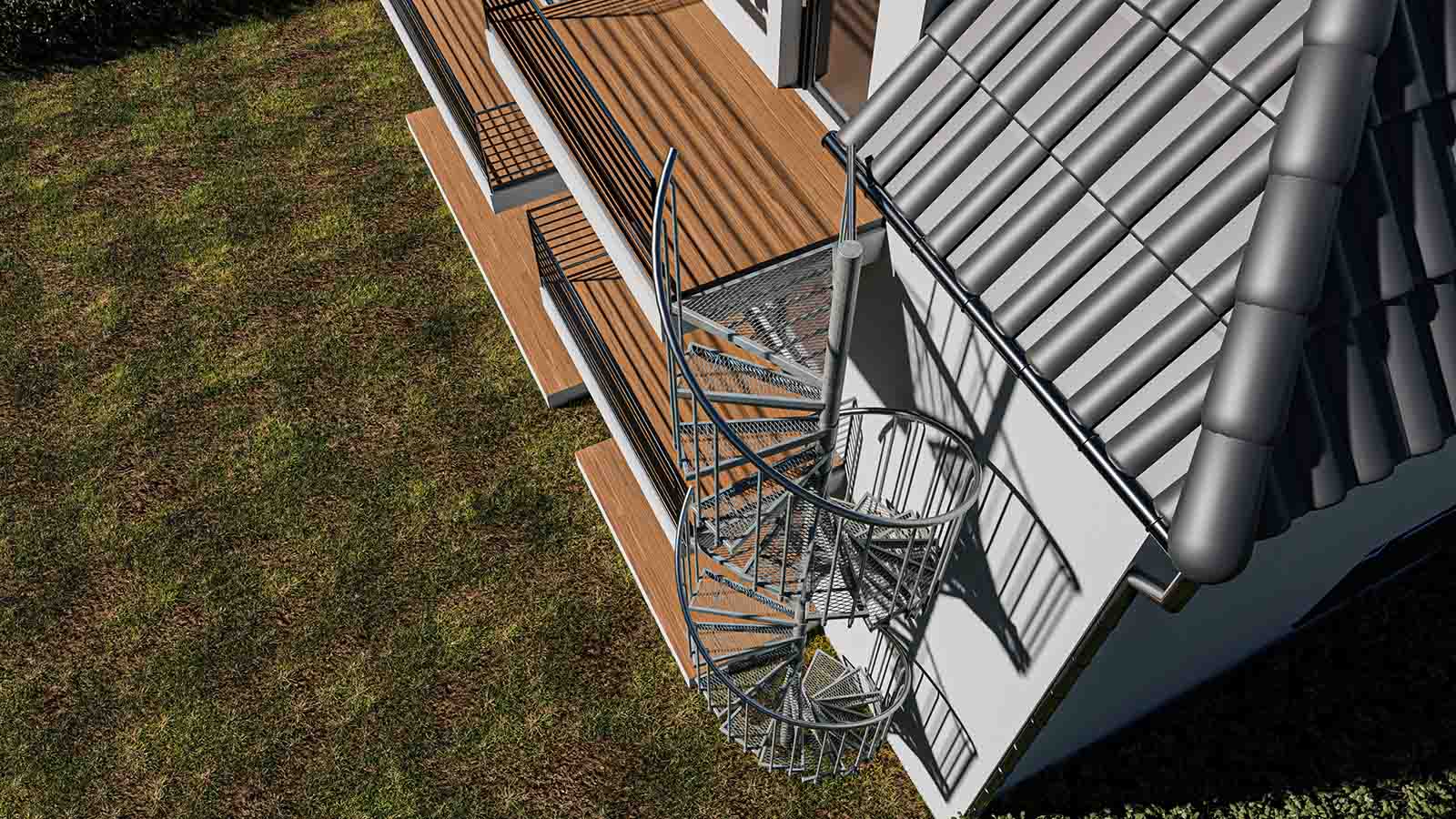 Escalier extérieur / Escalier en colimaçon Ø 180 cm | Hauteurs: 450-467 cm | Revêtement de marche en caillebotis déployé - 5