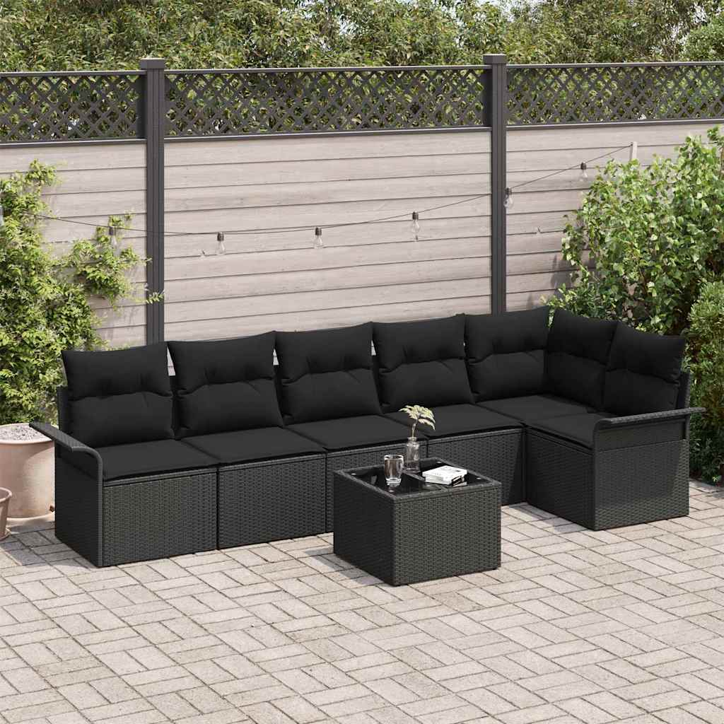 Zestaw Sof na Ogród z poduszką 7 pcs Czarny polirattan vidaXL