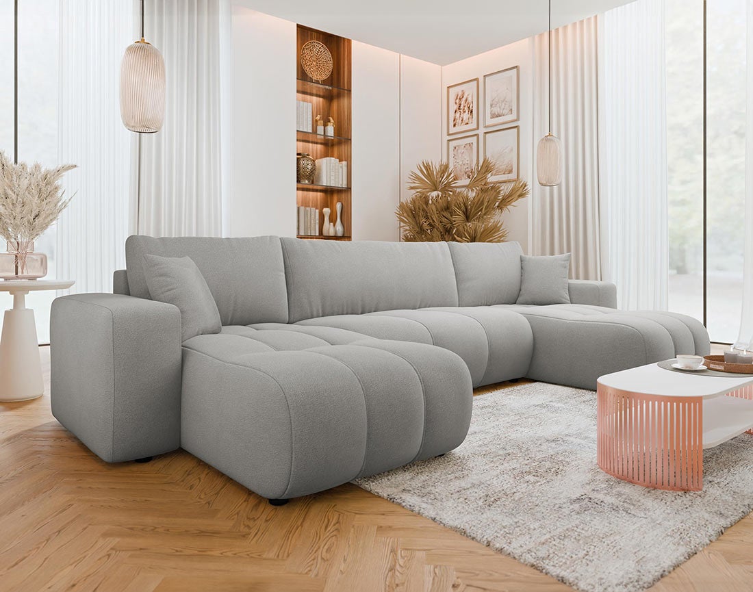 Canapé panoramique 7 places En U en Tissu Gris clair - NICOLE - Best Mobilier - 2