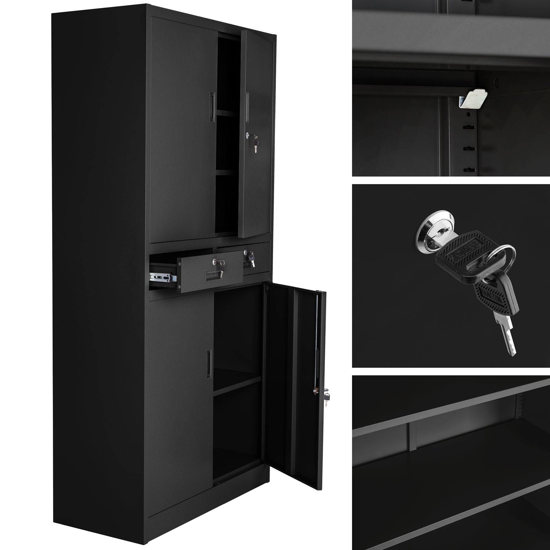 Armoire métallique de classement avec 2 tiroirs 40 x 90 x 180 cm en acier lâqué époxy TECTAKE - 4