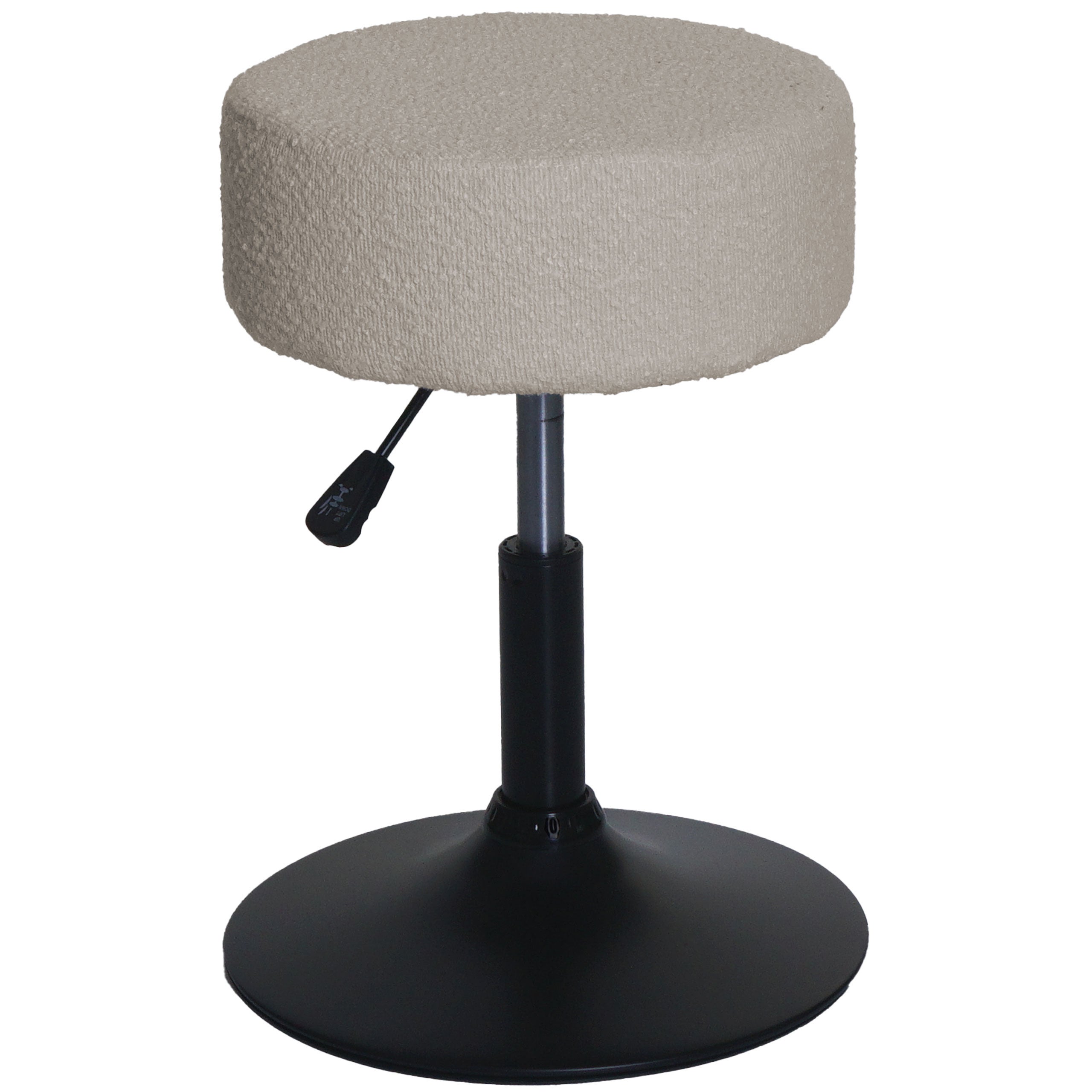 Taboret HWC-C22, taboret do makijażu, z regulacją wysokości, obrotowy Ø 37cm tkanina bouclé (450g/m²) MVG ~ beżowy