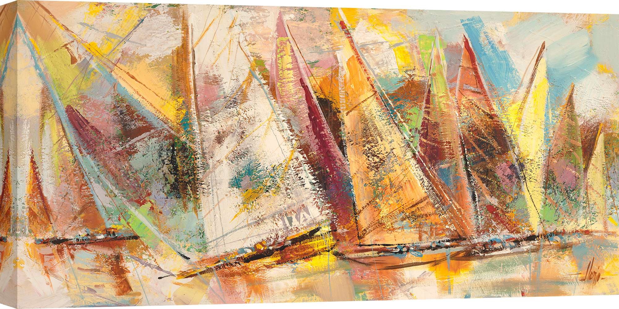 Tableau Toile 70x50cm Yacht Voilier Soleil - Impression Haut De Gamme, Décoration Murale Moderne