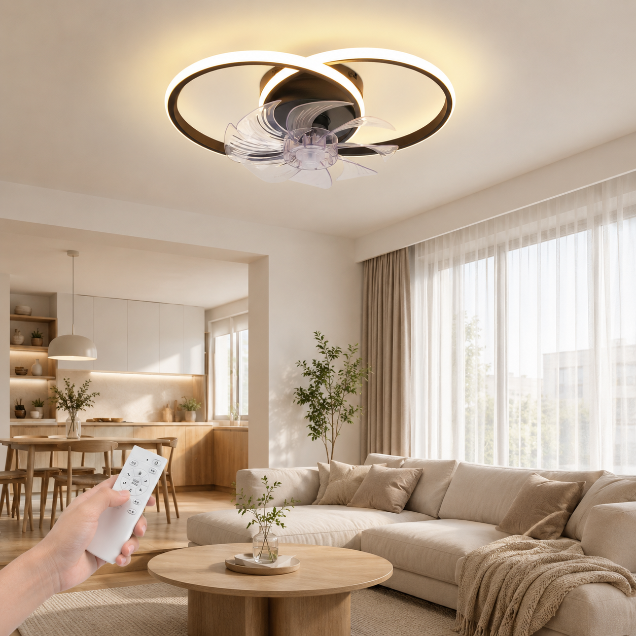 NETTLIFE Lampowentylator LED 36W Cichy, Ściemnialny 3 Barwy Światła, 6 Prędkości z Pilotem do Salonu Sypialni Kuchni Nowoczesny