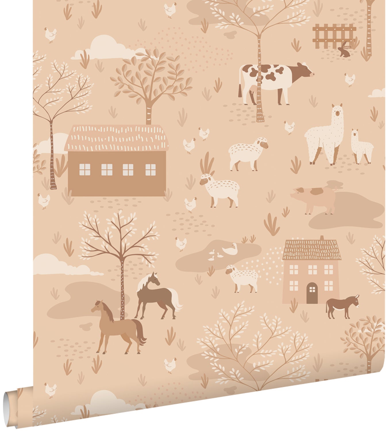 Tapeta zwierzęta hodowlane jasnego różu - 50 x 900 cm - ESTAHOME
