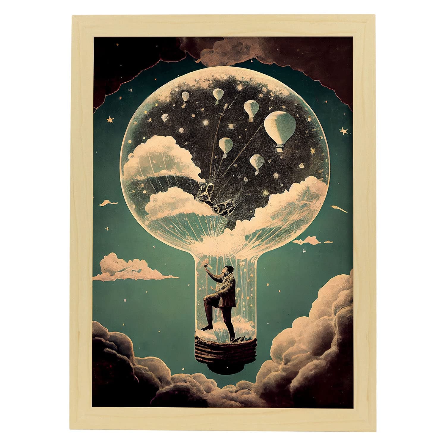 Nacnic poster bombilla en estilo surrealismo cinematográfico ilustraciones y grabados de historieta abstracta y artística para a3 marcos madera