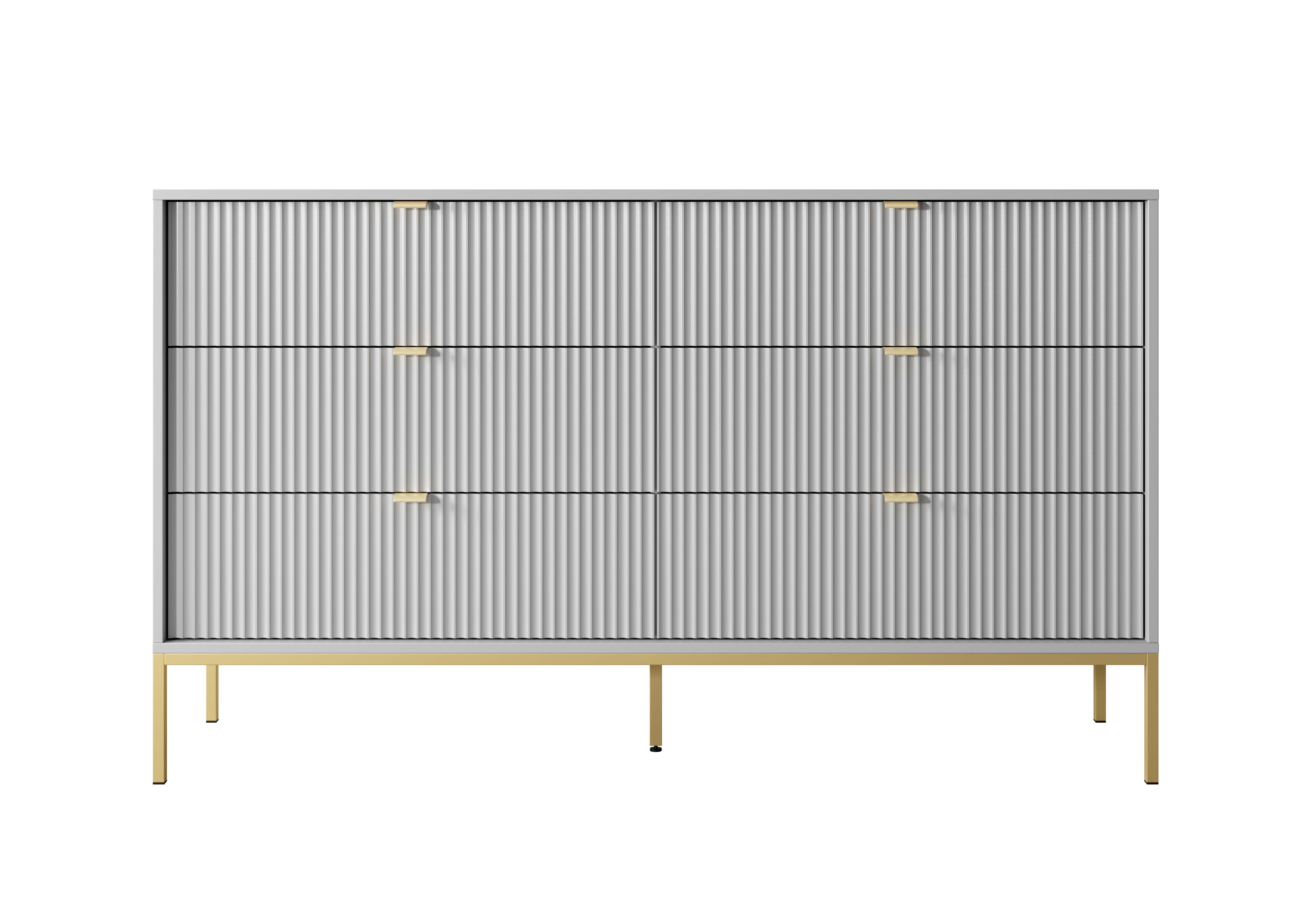 Komoda: 6 szuflad, kolor szary, nogi złote, 154 x 39 x 83 cm, uchwyty złote - 2