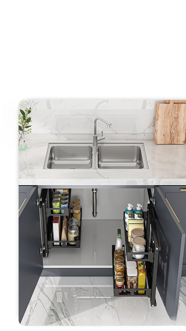 Étagère de rangement sous évier de cuisine, panier coulissant mural, rangement pour armoire et salle de bain, double couche, 30 cm - 5