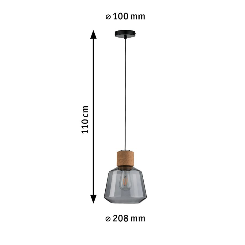 Neordic Luminaire en suspension Elia E27 max. 20W Verre fumé, Liège, Noir gradable Verre, Liège, Métal - 6