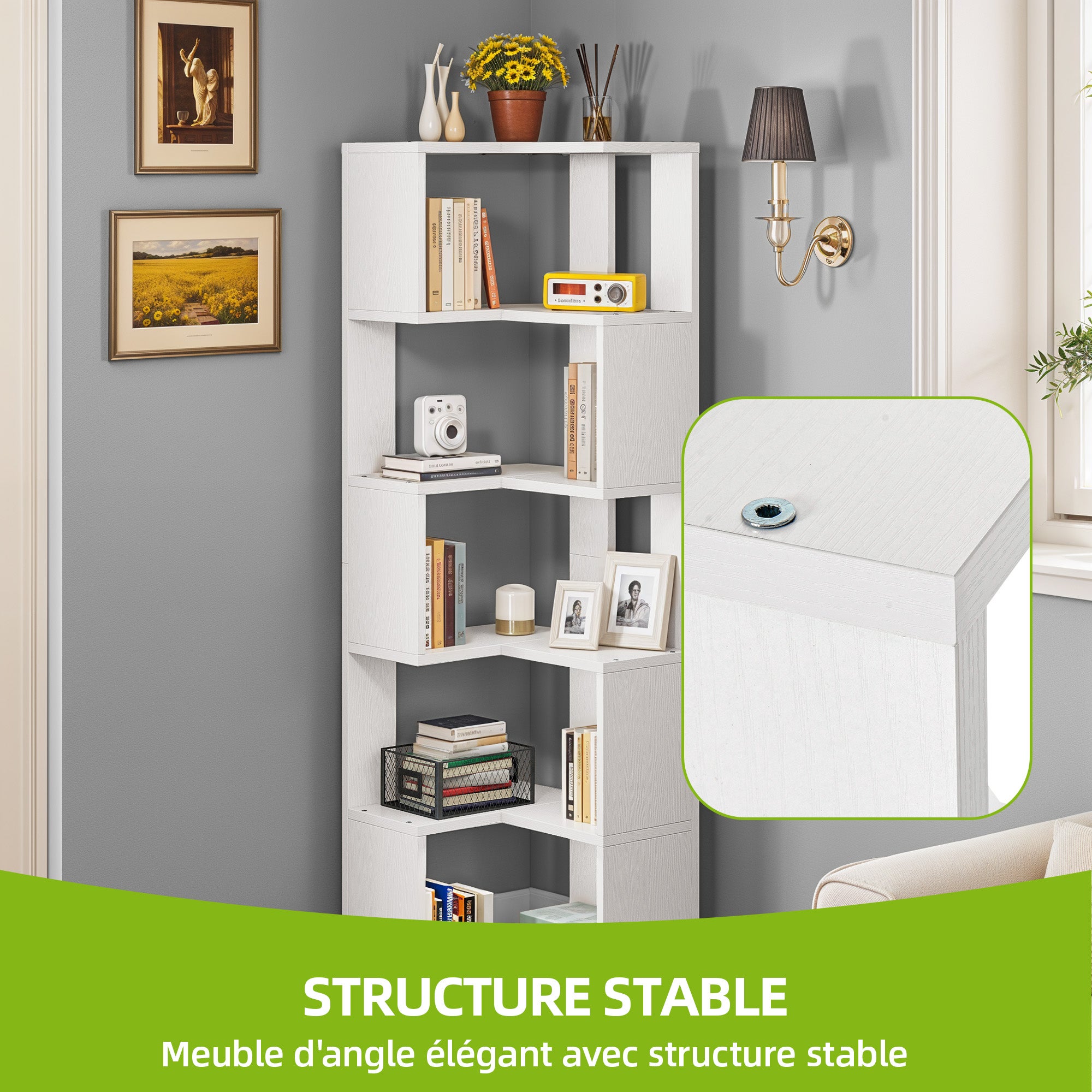 YITAHOME Bibliothèque avec 5 étagères - Autoportante - Chambre à Coucher - 54 x 40cm - Blanc - 6