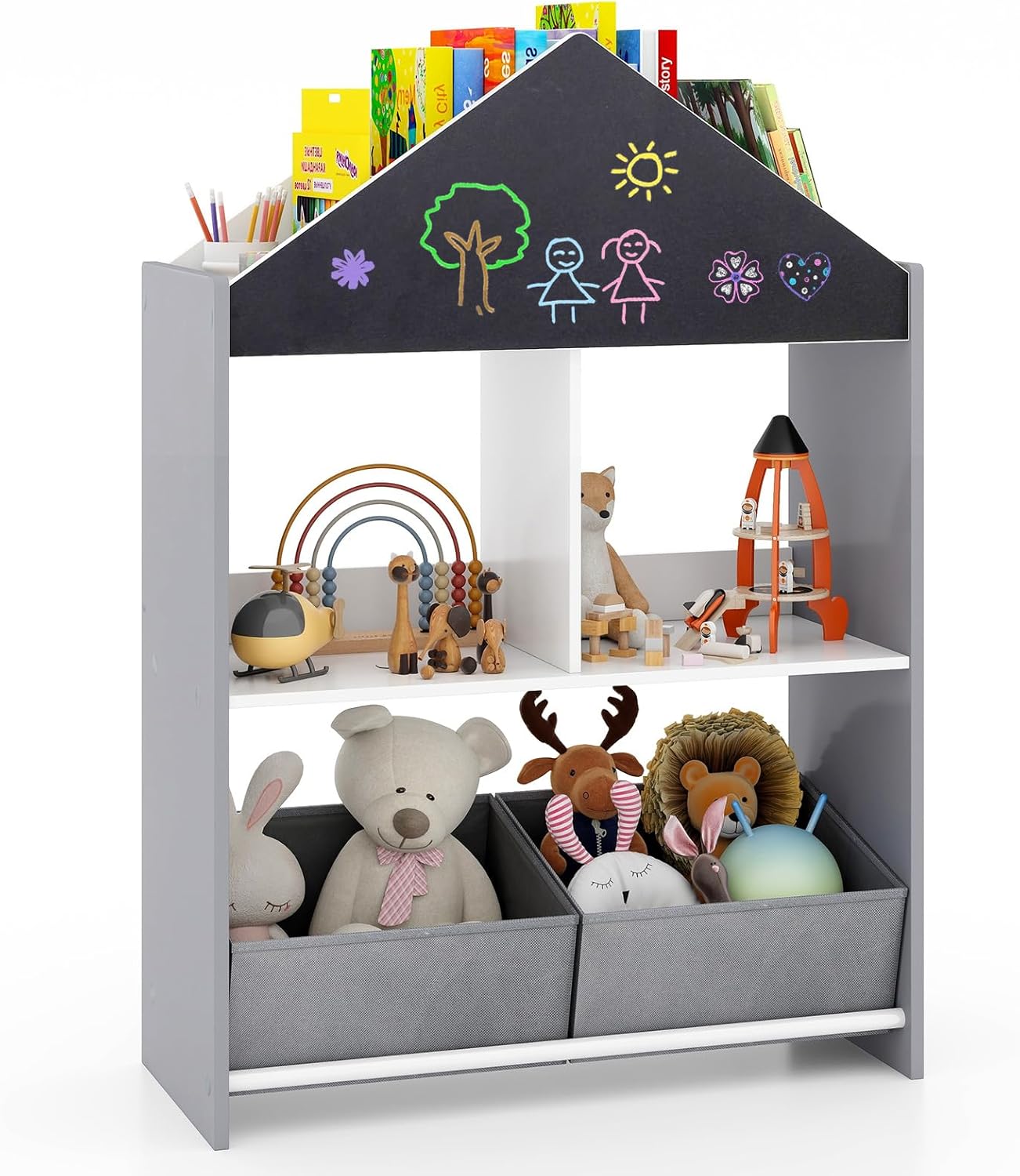 Librería Estantería Para Libros Para Niños Unidad De Almacenamiento Revistero Para Juguetes 5 Compartimentos Abiertos Con Cajones Y Cestas Blanco 84120154
