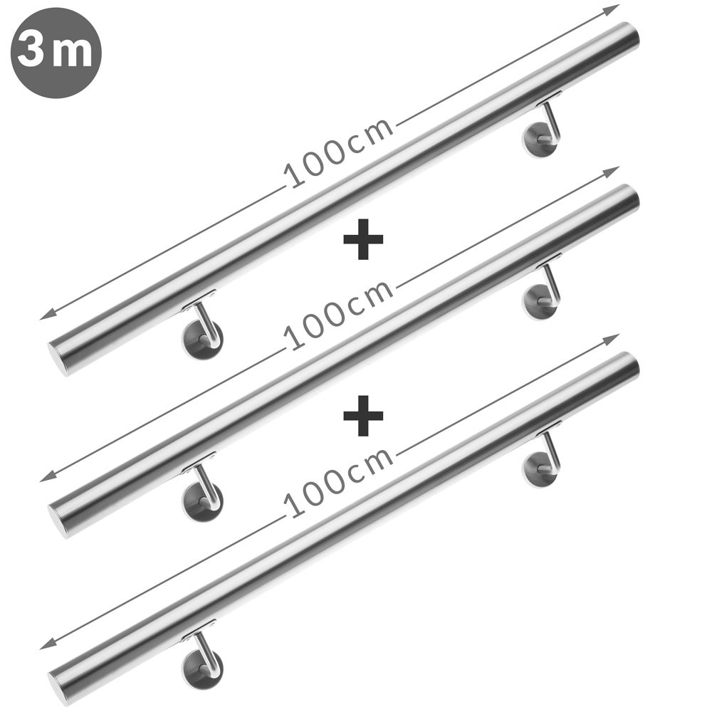 MONZANA® Main courante acier inoxydable V2A rampe d'escalier rambarde barre 300 cm support mural intérieur extérieur - 7