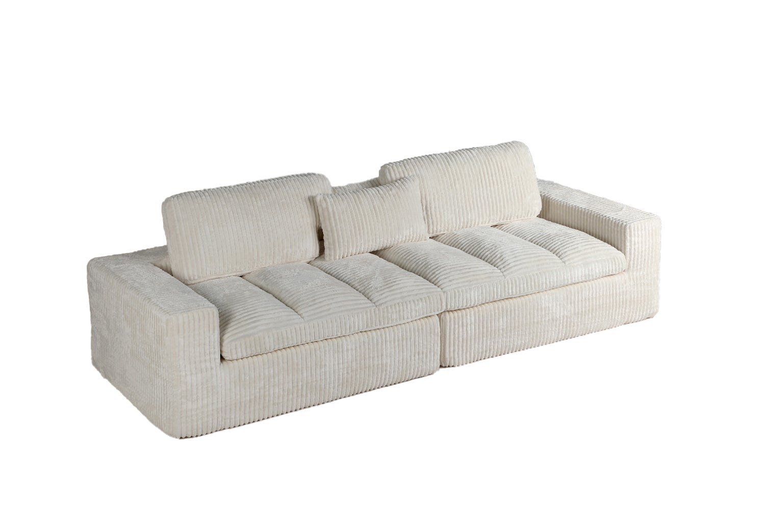 Canapé-lit modulable en velours côtelé avec chaise longue, design prêt à l'emploi, spécialement conçu pour les appartements compacts, blanc - 7