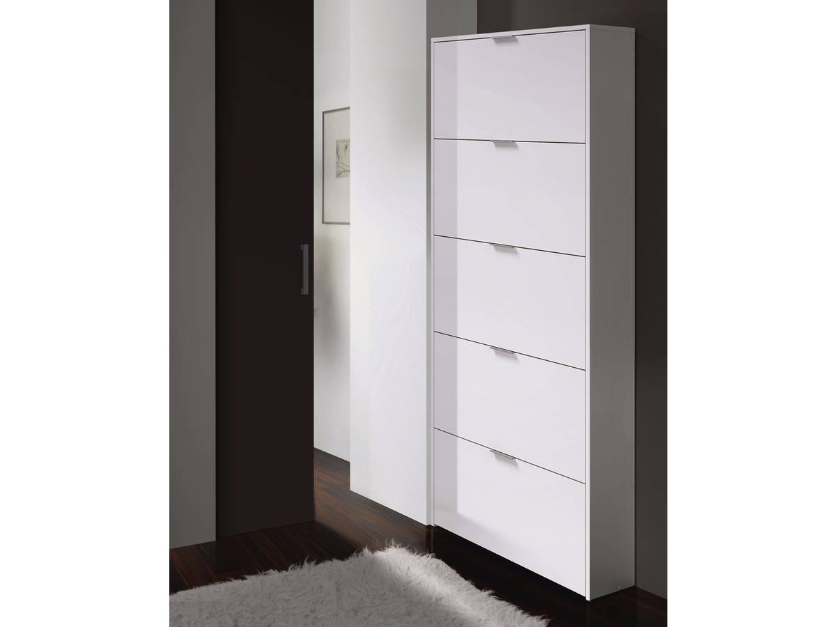 Scarpiera con 5 ante a battente Maelys - Bianco lucido 180 A X 70 AN X 17 P - 2