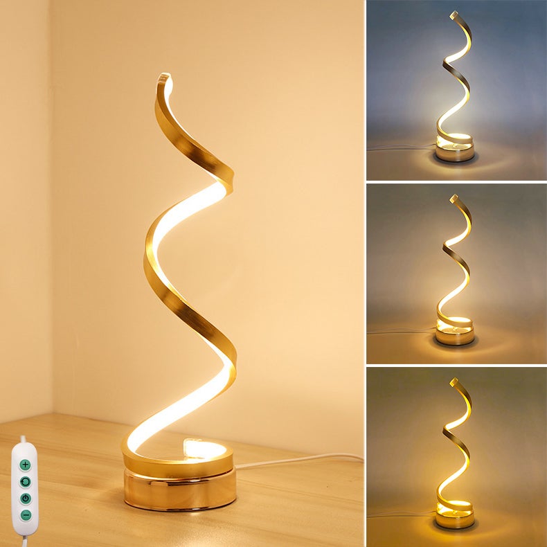 Nowoczesna lampa stołowa spiralna, 3 opcje kolorystyczne, lampa stołowa ze ściemniaczem, lampka biurkowa, lampka nocna, złota