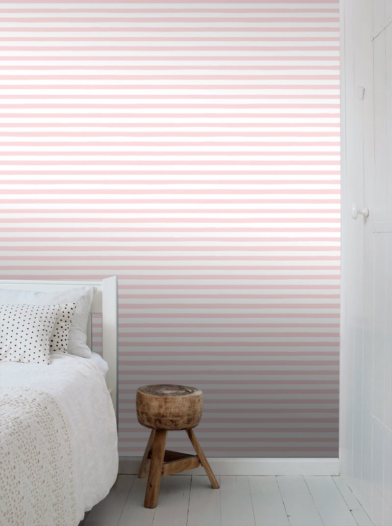 Papel pintado rayas pintadas rosa claro y blanco - 53 cm x 10.05 m - ESTAhome - 6