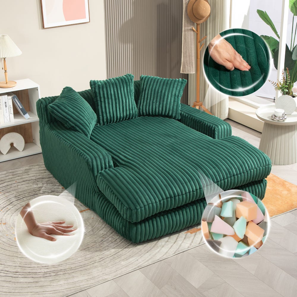 Bodensofa, Cord, Schlaffunktion, mit 3 Kissen, Einzelsitzer, smaragdgrün