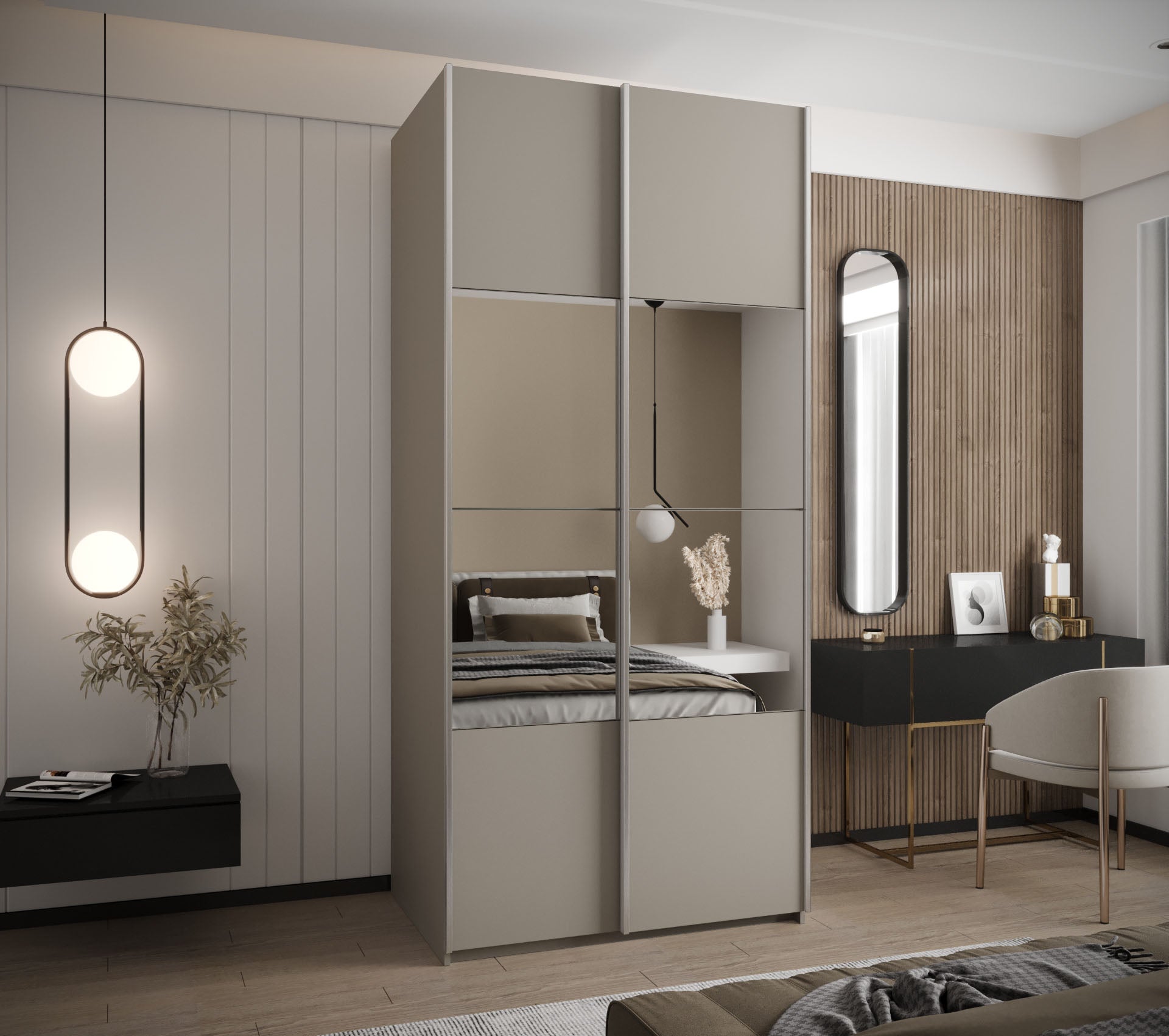 Szafa przesuwna wysoka Lux 4 120 x 64 x 245,5 cm kaszmir + kaszmir + u. srebrny - Abiks Meble - 2