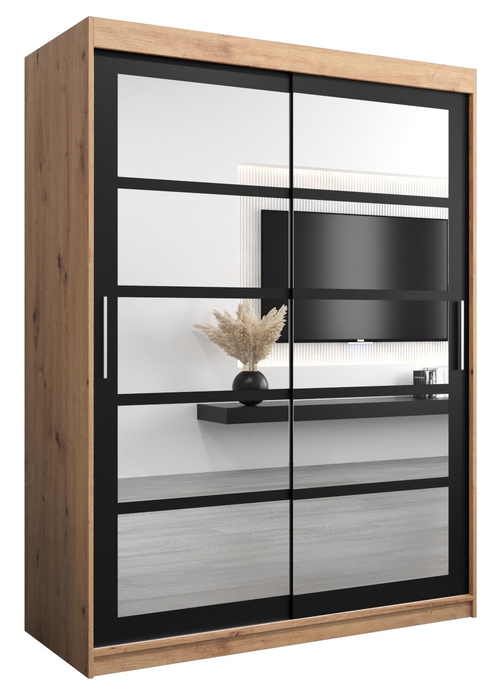 Szafa przesuwna garderoba ROMA 2 150 x 62 x 200 cm Artisan + Czarny - Abiks Meble