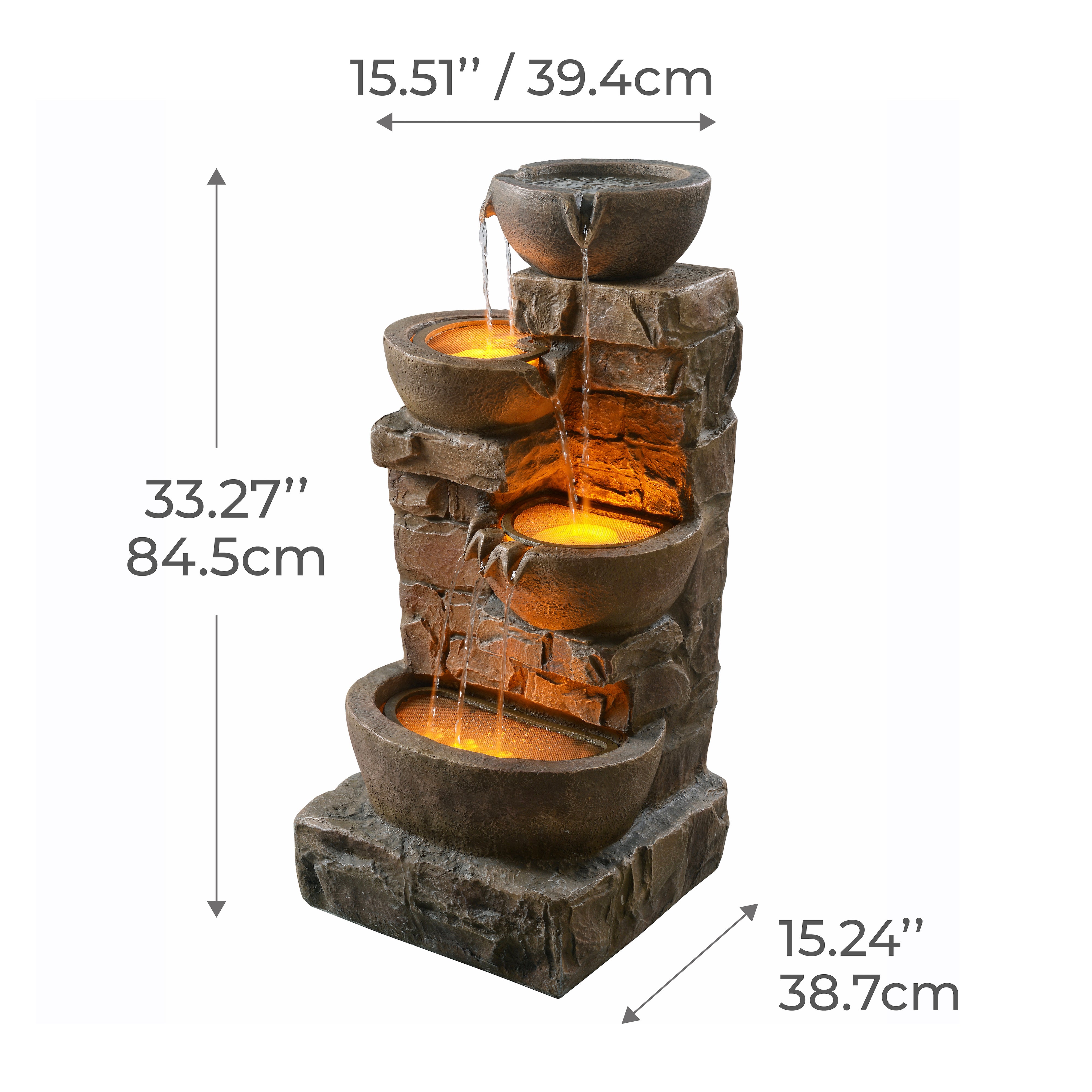 Fontaine de jardin pierre 84.5cm avec pompe LED, Marron TEAMSON HOME - 6