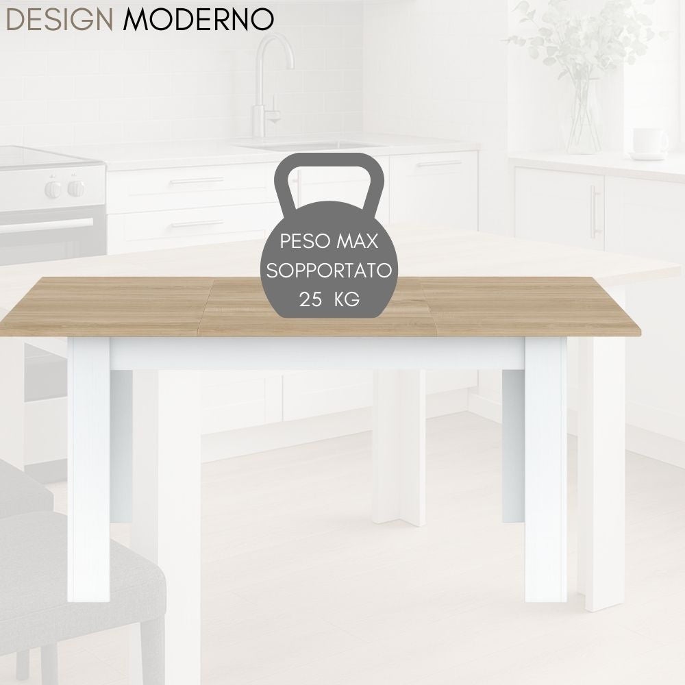 Tavolo da Pranzo Allungabile Moderno Ripiano Estensibile in Legno Melaminico Bianco Rovere cm 140/190x90x78h cm - 4